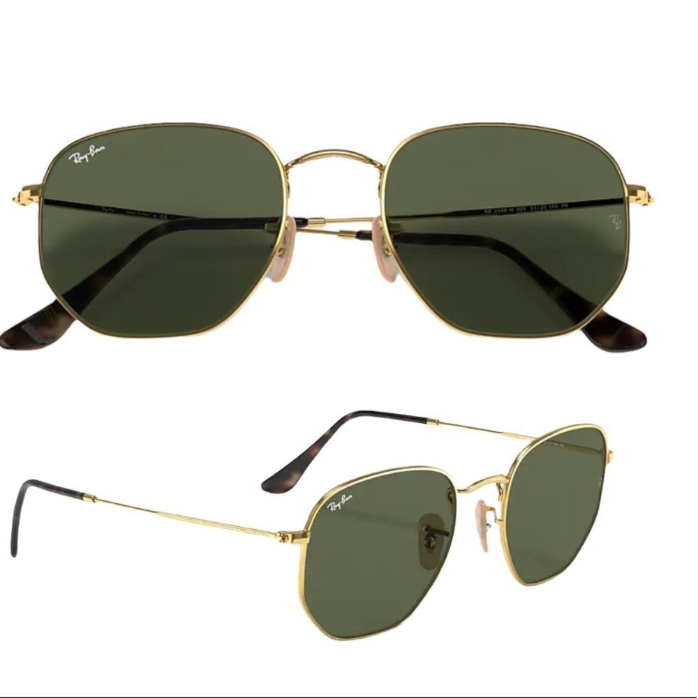 Ray Ban RB3548N HEXAGONAL FLAT LENSES Gold frame G -15 Lens XL 54-21  Unisex NEW - Picture 2 of 9